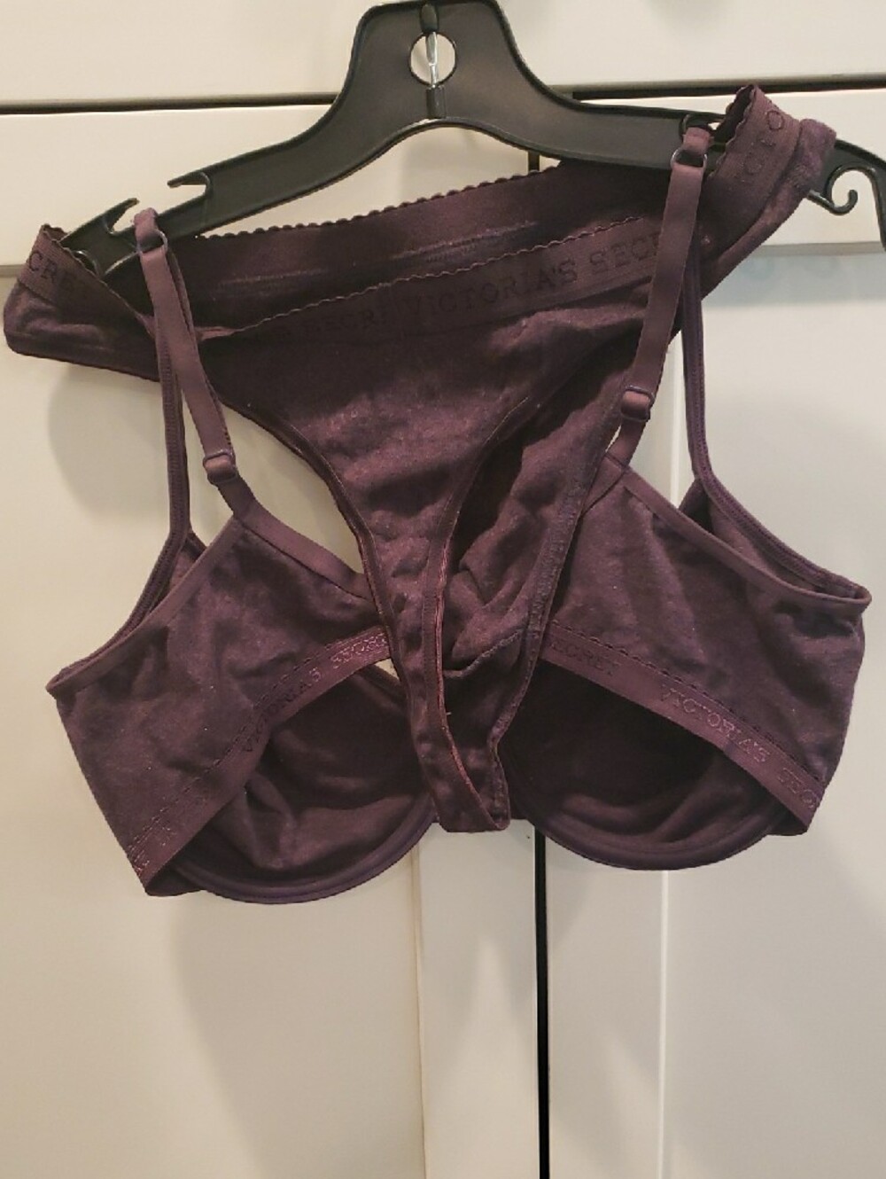 Victoria's Secret Plum Cotton Underwire Bra & Thong Set - Deep Plum - Picture 5 of 6